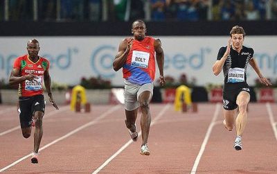 Usain Bolt sprints record 9.76 seconds in the 100-meter race at the London Olympics