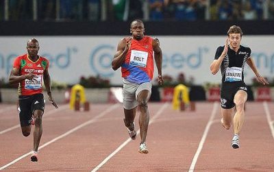 Usain Bolt sprints record 9.76 seconds in the 100-meter race at the London Olympics Usain Bolt sprints record 9.76 seconds in the 100-meter race at the London Olympics