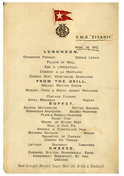 Titanic\'s lunch menu heading for auction, reminder of last meal on board