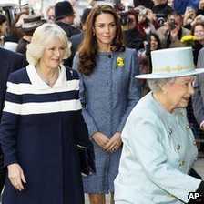 Britain\'s Queen Elizabeth visits Fortnum and Mason joined by Camilla and Catherine