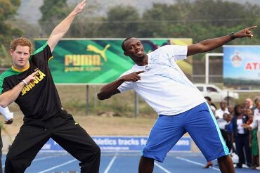 Britain\'s Prince Harry beats world\'s fastest man Usain Bolt in a 20m sprit in Jamaica