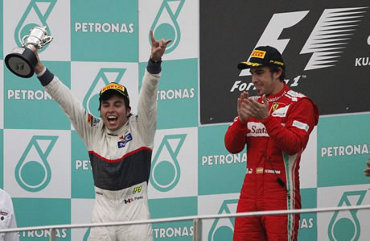 Ferrari\'s Fernando Alonso wins at Malaysian GP 2012, Sauber\'s Sergios Perez comes second